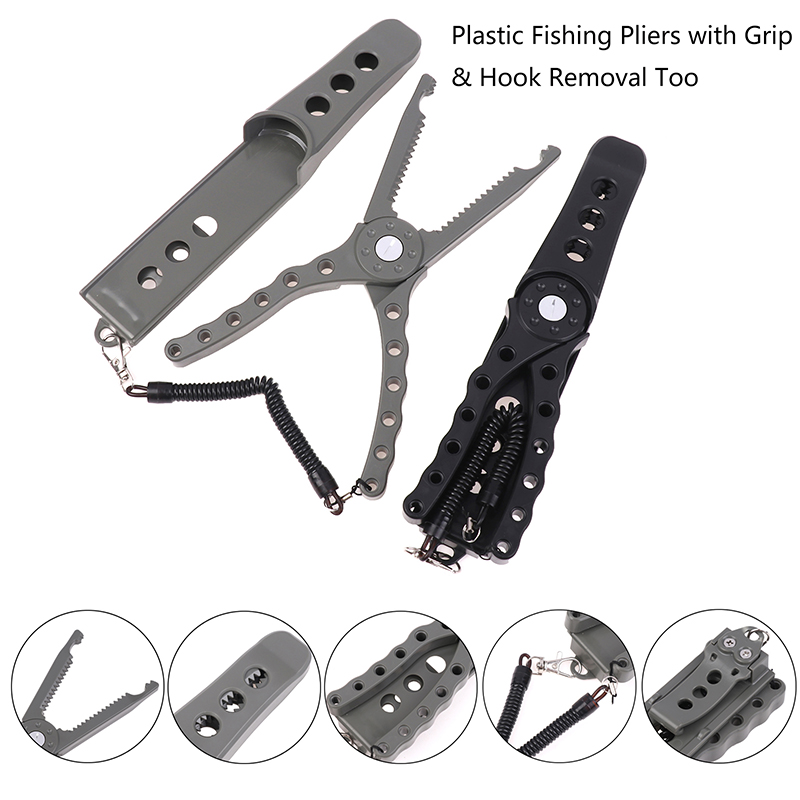 Fishing Hook Sharpener - 【F】คีมตกปลาพลาสติก พร้อมเครื่องมือถอดเบ็ด ด้ามจับกันลื่น ทนทาน สำหรับจับปลาช่อน พร้อมสายคล้อง